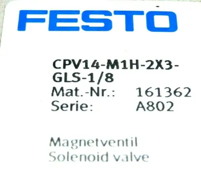 NEW FESTO CPV14-M1H-2X3-GLS-1/8 SOLENOID VALVE 161362 CPV14M1H2X3GLS18