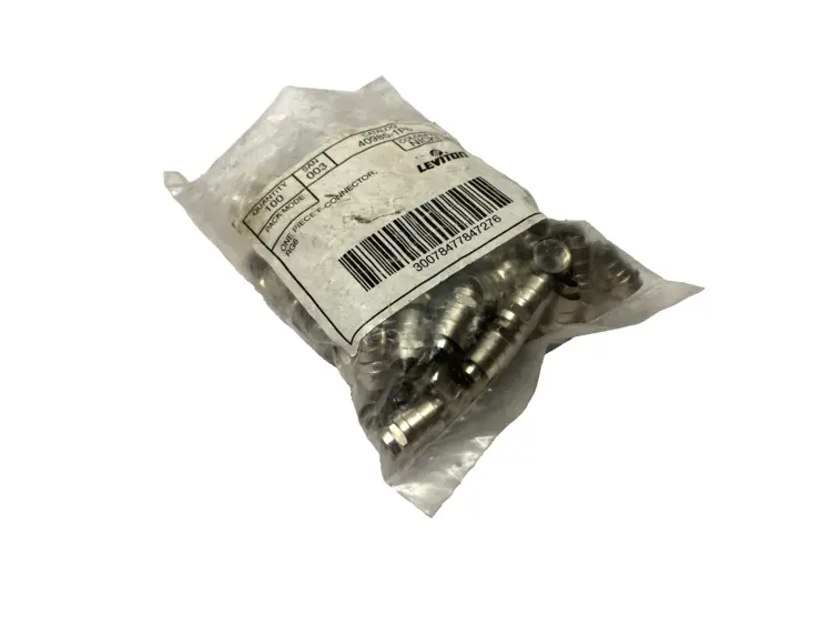 Used LEVITON ONE-PIECE FEMALE CONNECTOR FOR RG6 COAXIAL CABLE PACKAGE OF 99 Cable & Wire | Maverick Industrial Sales #1105364