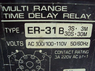 TEC Multi Range Time Delay Relay Type ER-31B Timer 3S-3M  30S-30M