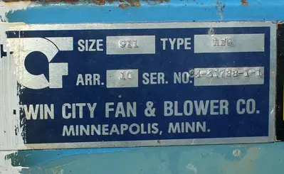 USED TWIN CITY FAN & BLOWER SIZE 911