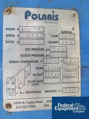 USED Polaris 358 Sq Ft Polaris Plate Heat Exchanger, 304 S/S, 100#