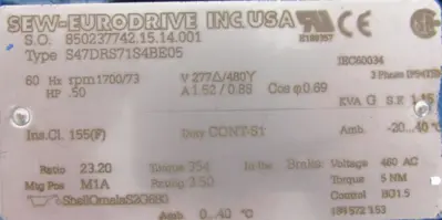 NEW SEW EURODRIVE S47DRS71S4BE05 GEARMOTOR 23.20:1
