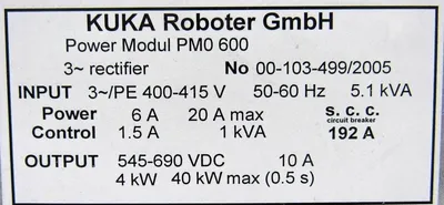 USED KUKA PM0-600 POWER SUPPLY PMO600 00103493