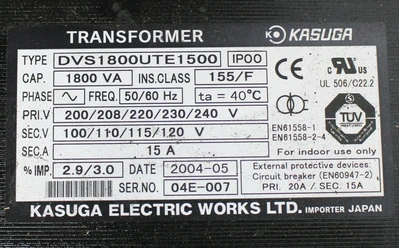 USED KASUGA DVS 1800UTE1500
