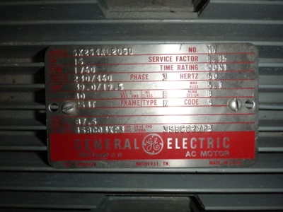 GE 15 hp, 1800 rpm motor