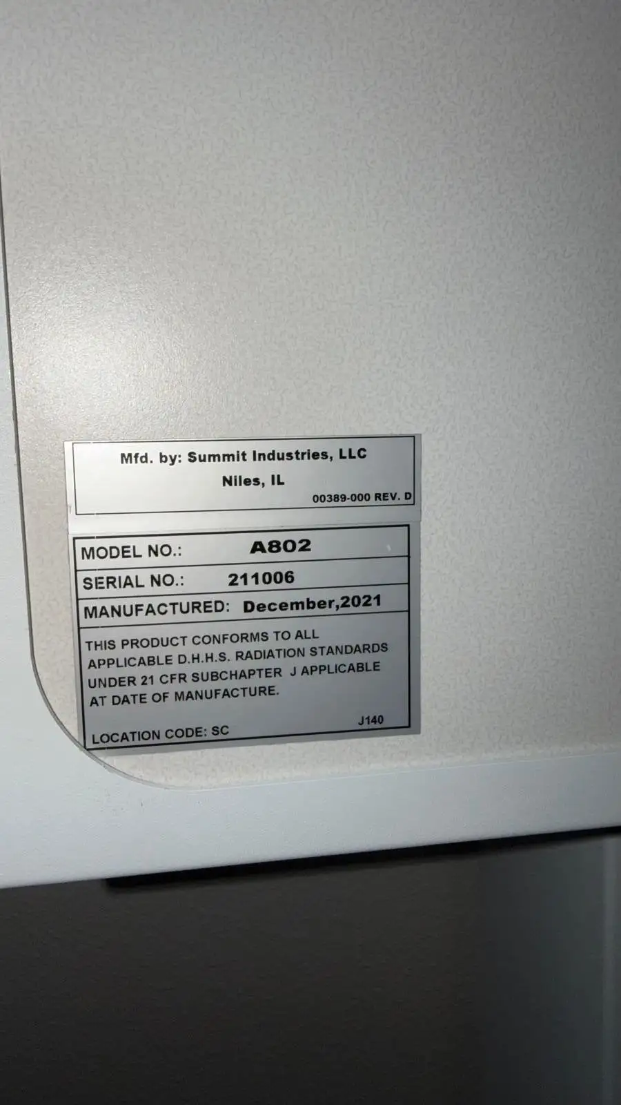 Used Summit Industries A802 X-Ray - Medical Texas US | PT Medical Technologies #1458788