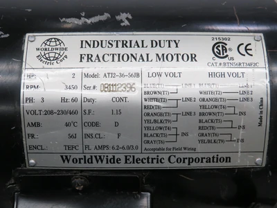 Used WORLDWIDE ELECTRIC _UNKNOWN_ A.C. Motors | OCO Industrial #1585615