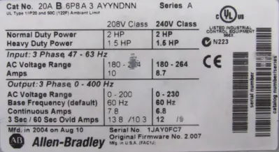 NEW 20AB6P8A3AYYNDNN POWERFLEX 70 AC DRIVE 2HP SER.A NEW SURPLUS