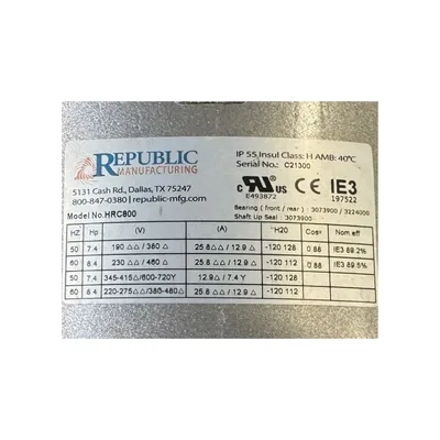 New | in-Stock REPUBLIC BLOWER SYSTEMS HRC800 Blowers West Virginia US | JM Industrial #1332435