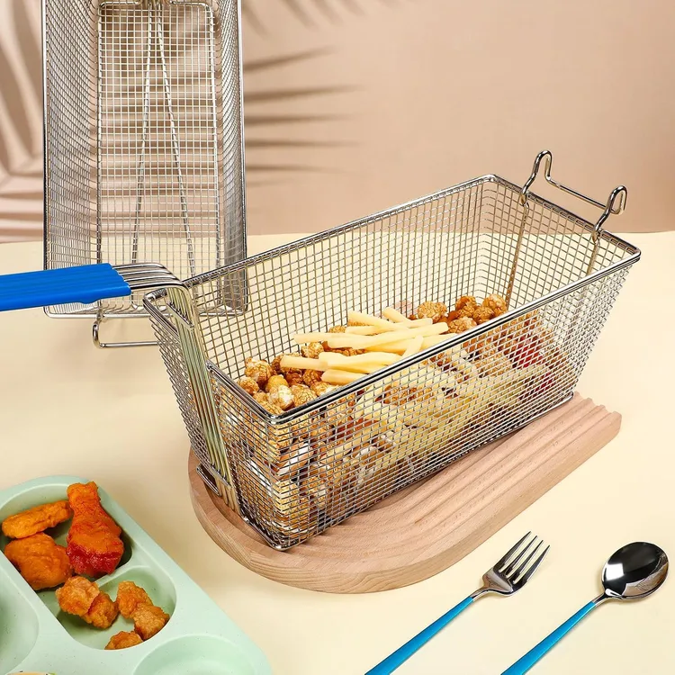 New | in-Stock Falcon Restaurant Supply, Inc. New Deep Fryer Basket with Non-Slip Handle and Front Hooks - 13 1/4" x 6 1/2" x 5 7/8" Food, Restaurant, & Bakery Parts & Accessories Illinois US | Falcon Restaurant Supply #1373562