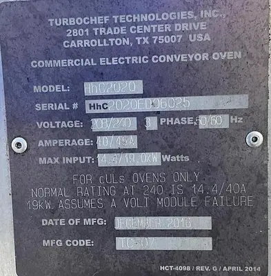 USED TURBOCHEF HHC2020