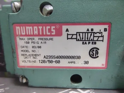 Numatics A23SS4008000030 Solenoid Valve 120/50-60 .30A 150 PSIG Air Used