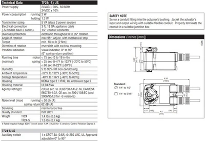 Belimo TF24-S US Damper Actuator, On/Off, Spring Return Fail-Safe, 24V AC/DC [New]
