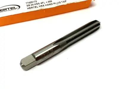 USED HERTEL STRAIGHT FLUTE TAP: 3/8-24 UNF, 4 FLUTE, PLUG CHAMFER, HIGH-SPEED