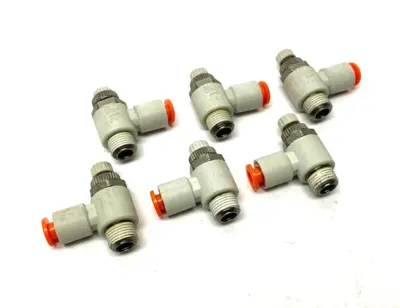 USED SMC PNEUMATIC FLOW CONTROL ELBOW FITTING 3/16" OD TUBE