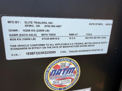 Used 2019 ELITE GOOSENECK DOVETAIL 32' Deckover Trailers Indiana US | Miedema Asset Management Group #1437044