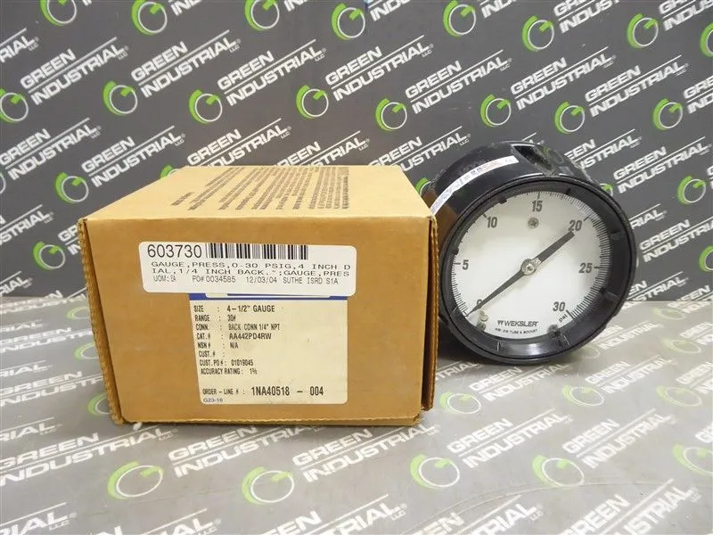 Weksler AA442PD4RW 4-1/2" Gauge 1/4" NPT Back Connection 30# New