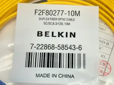 F2F80277-10M | Belkin  Duplex Fiber Optic Cable SC/SC:8.3/125 10m 7-22868-85843-6 - New