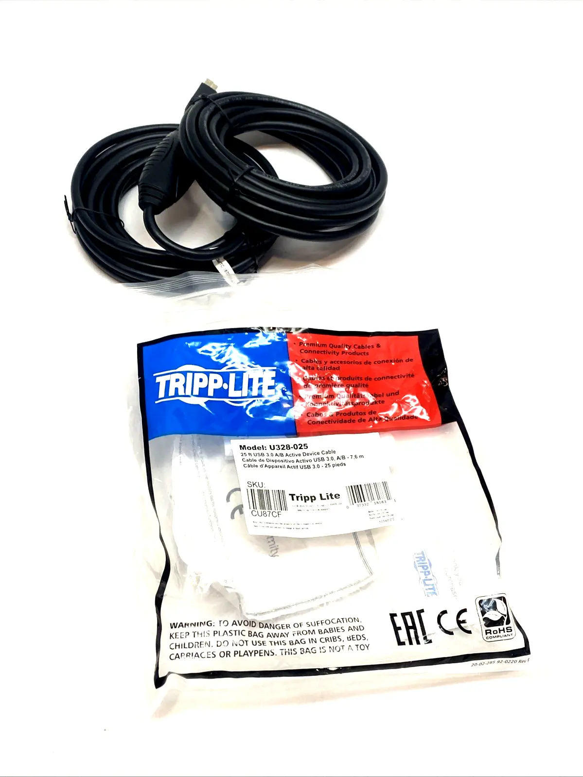 USED TRIPP LITE USB 3.0 SUPERSPEED ACTIVE REPEATER 25FT CABLE A/B