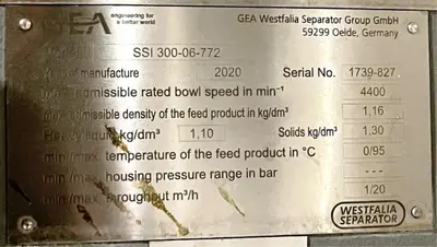 (7) GEA Westfalia SSI 300-06-772 vegetable protein clarifier centrifuges, 316SS.
