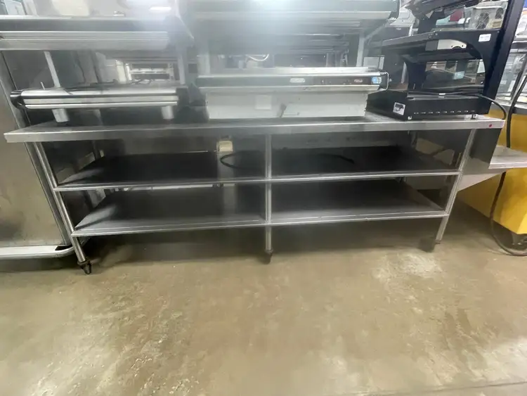 Used Falcon Restaurant Supply Used 108" Stainless Steel Heated Top Table with Casters Steam Tables (Food) Illinois US | Falcon Restaurant Supply #1375180