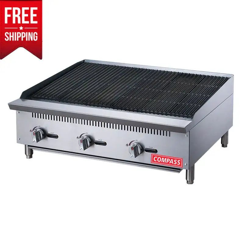 Compass DCCB36 36" Countertop Gas Charbroiler – 3 Burners, 105,000 BTU