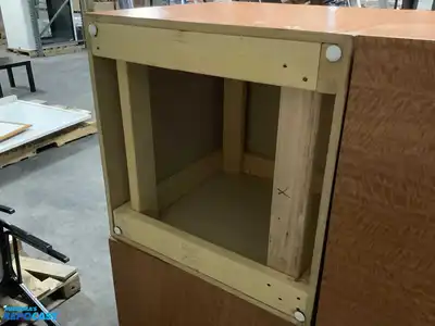 Lot of (4) Wood-Veneered Particleboard Display Cubes, Solid 2x4 Frame, All Measuring 26.25”x27”x27”
