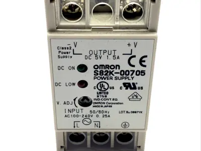 S82K-00705 | Omron  Power Supply 100-240VAC 5VDC 1.5A - Used