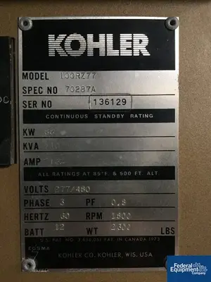 USED Kohler 88 kW Kohler Generator, Natural Gas