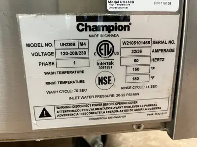 Used Champion UH-230B Dishwashers Illinois US | Falcon Restaurant Supply #1374967