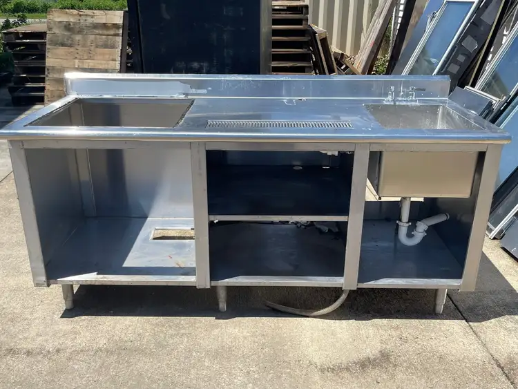 Used Falcon Restaurant Supply Used 79"x 30" Stainless Steel Beverage Drink Station with Sink and Drip Tray Drain - SS1 Underbar Equipment Illinois US | Falcon Restaurant Supply #1376124