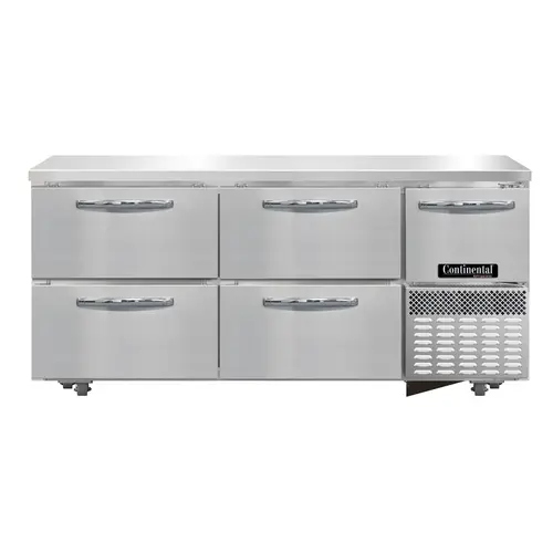 Continental RA68N-U-D 68" W Undercounter Refrigerator W/ (3) Sections, (1) Door, (4) Drawers, 115v