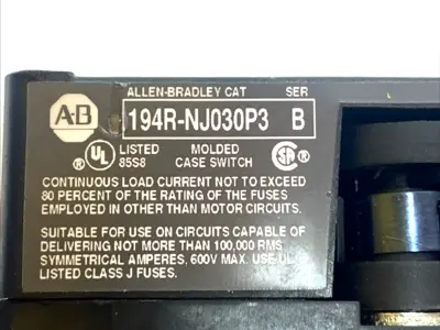 USED ALLEN-BRADLEY 3‑POLE FUSED ROTARY DISCONNECT SWITCH 600V SER B