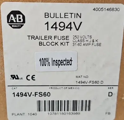 Allen-Bradley 1494V-FS60 Ser D Trailer Fuse Block Kit 250V (BIN423)