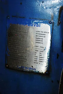 Alfa-Laval LOPX 709 SFD-34 lube oil purifier, SS.