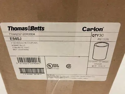 NEW THOMAS & BETTS CARLON SCHEDULE 40 PIPE COUPLING 2" NONMETALLIC