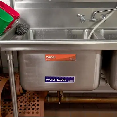 Wash, Rinse, Sanitize, and Water Level Permanent Sink Label