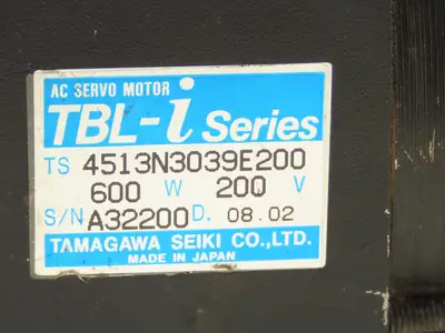 Tamagawa Seiki Co 4513N3039E200 TBL-I Ser AC Servo Motor 200V 1PH 600W W/Encoder