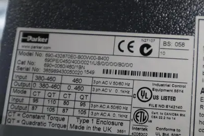 PARKER SSD DRIVES 690+0060/460/1BN 60 HP 380-460 VAC 690 SERIES - STOCK SGF-85