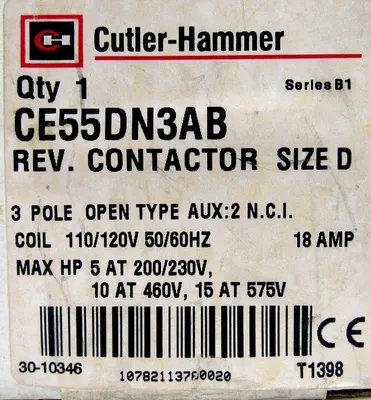 NEW CUTLER HAMMER CE55DN3AB CONTACTOR SIZE D