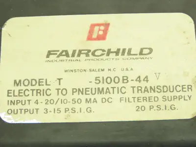 Fairchild T-5100B-44V Electro Pneumatic Transducer Adj Ratio Relay 4-20/10-50MA