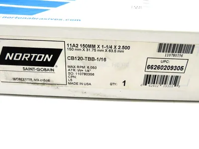 NEW NORTON CB120-TBB-1/16 DIAMOND WHEEL 11A2 150MM X 1-1/4 X 2.500