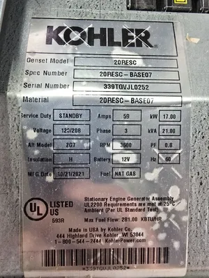 USED KOHLER 20RESC