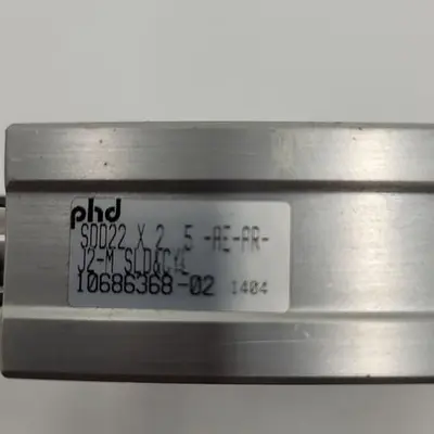 USED PHD PHD SDD22 X 2  5-RER-PR-J2-M-H4 PNEUMATIC CYLINDER CONNECTED TO PHD FRAME SDD22X2  5-AE-PR-J2-M