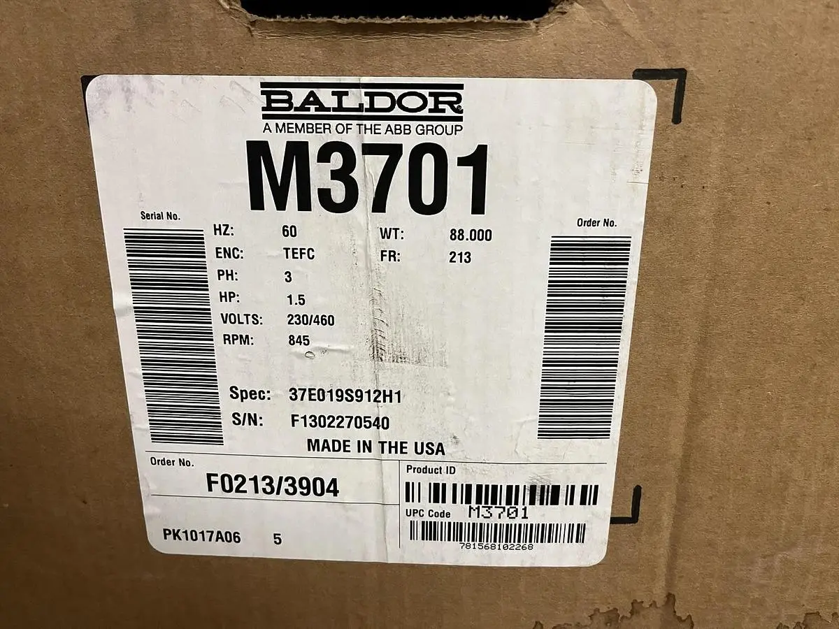 New | in-Stock BALDOR 845RPM 3PH FR 213 Industrial Controls | Surplus Asset Holdings #1220247