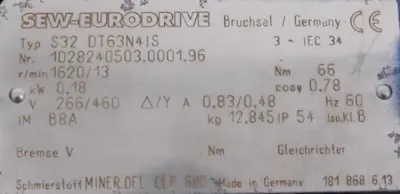 NEW SEW EURODRIVE S32DT63N4IS GEAR MOTOR 266/460V