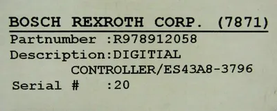 NEW BOSCH REXROTH R978912058 DIGITAL CONTROLLER ES43A8-3796 ES-3796