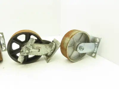 Albion 6" Caster Wheel Cast Iron (2) Swivel Locking (2) Rigid 7-1/2"H Lot of 4
