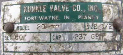 REFURBISHED KUNKLE VALVE 201 RELIEF VALVE 2-1/2" 60PSI