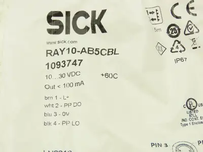 Sick RAY10-AB5CBL Photoelectric Retro-Reflective Sensor Male Connector M8 4 Pin